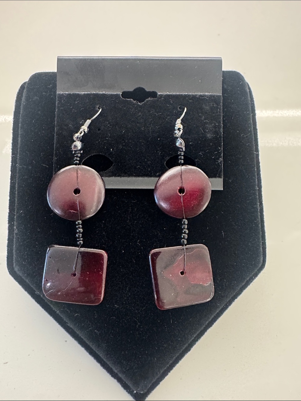 Source Unknown Burgundy and Black Bead Drop Earrings - Women Jewelry